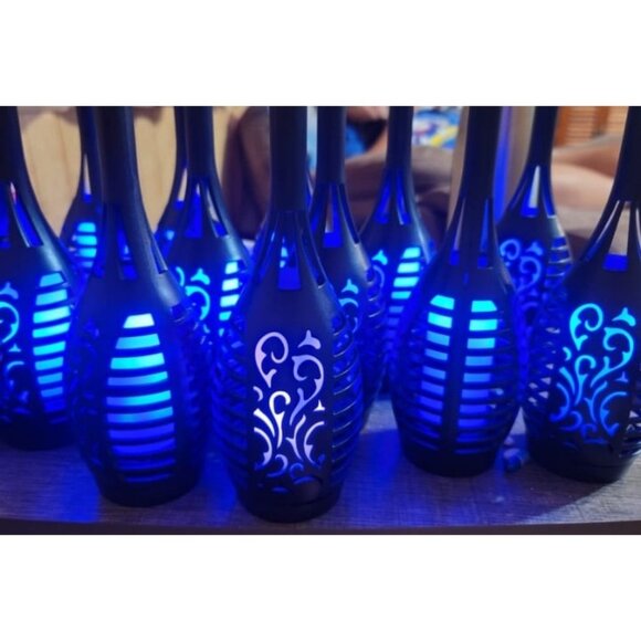 Solar Lights Outdoor 12 Pack Blue Solar Torch Light with Flickering Flame